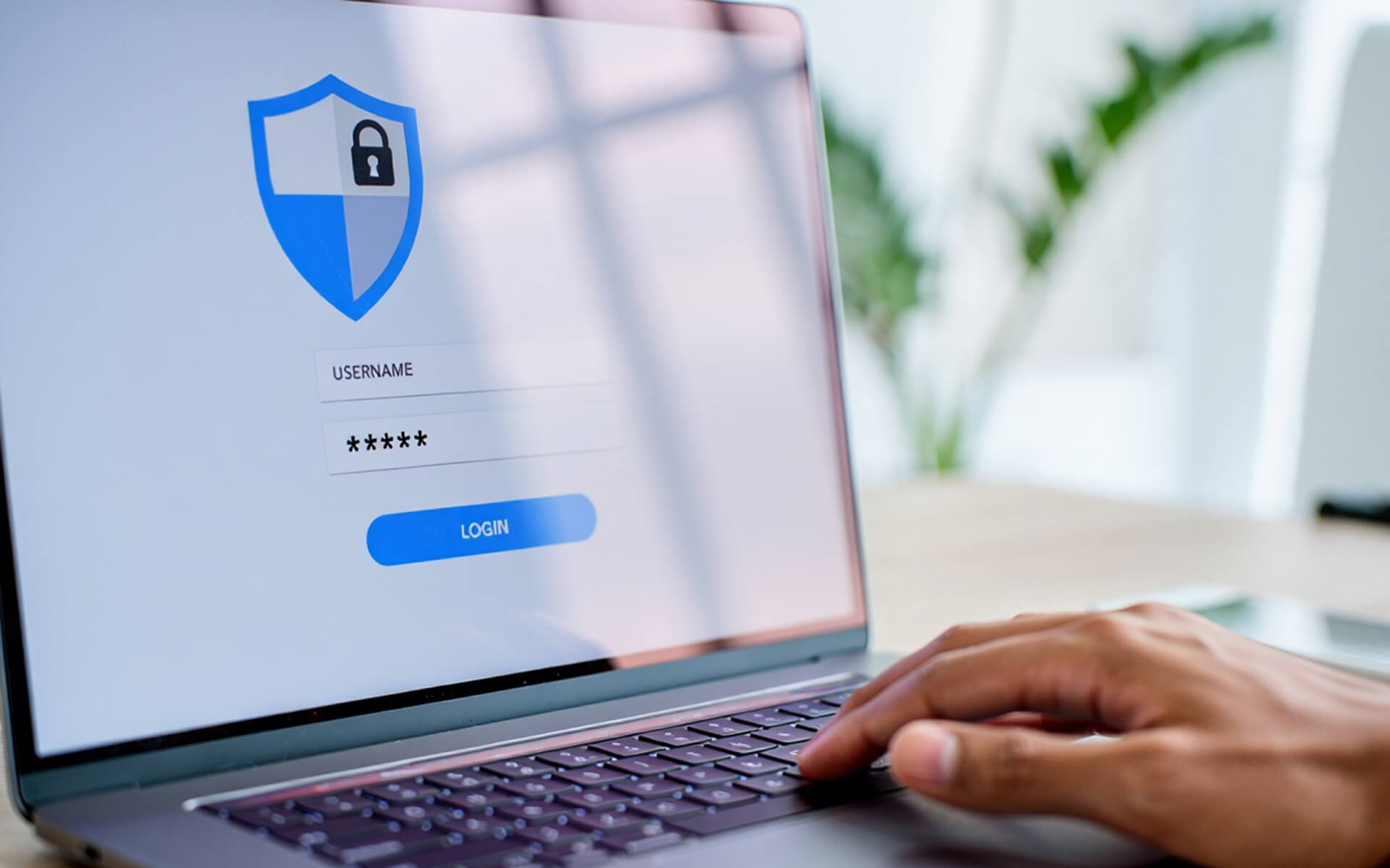 Person logging into a secure website on a laptop.