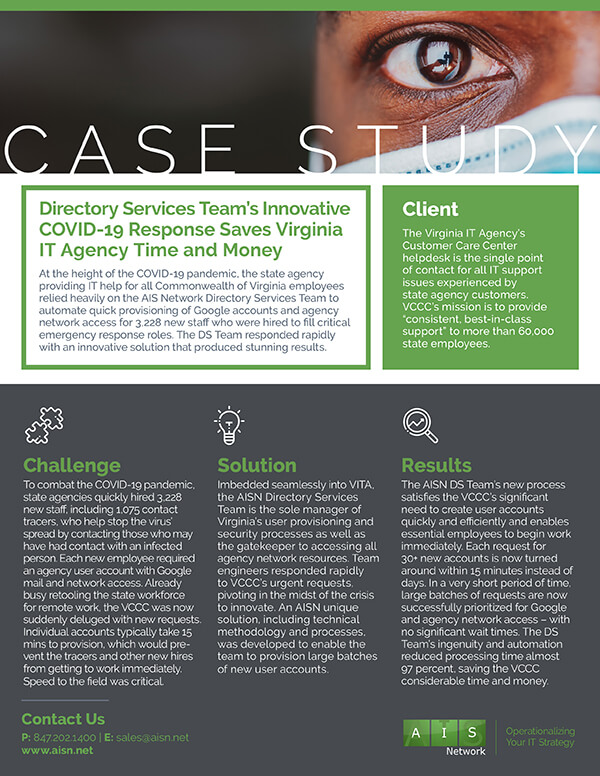Directory Services Team's Innovative COVID-19 Response Saves Virginia IT Agency Time and Money 