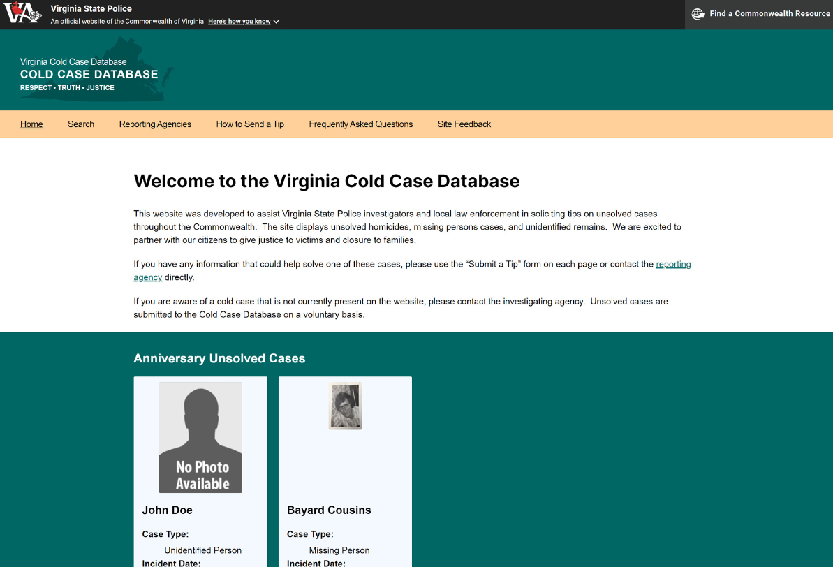 Virginia Cold Case Database