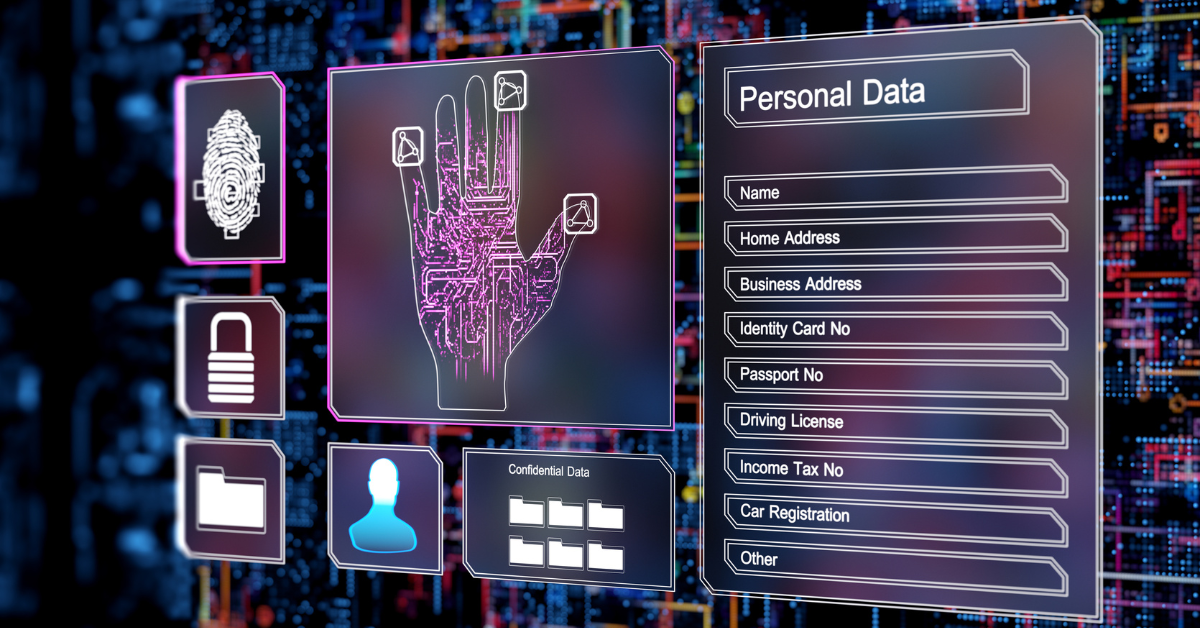Digital person identity concept with touch screen biometrics security by fingerprint.
