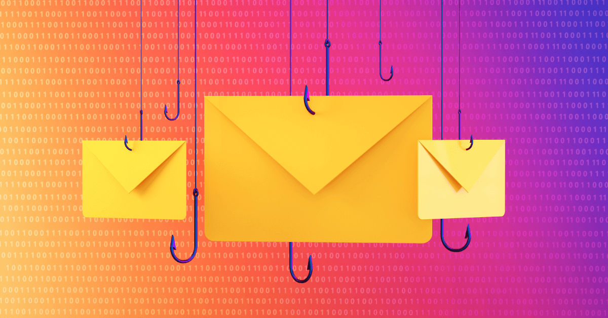 emails hanging from fishing hooks