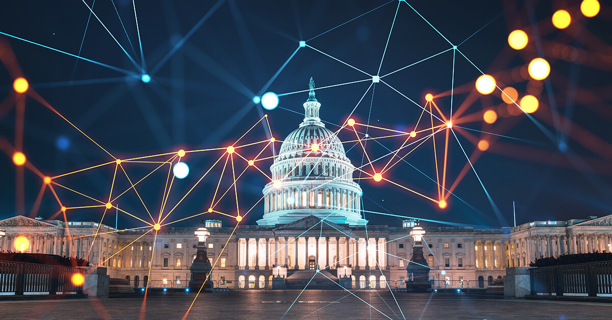Capitol dome building at night, Washington DC, USA.
