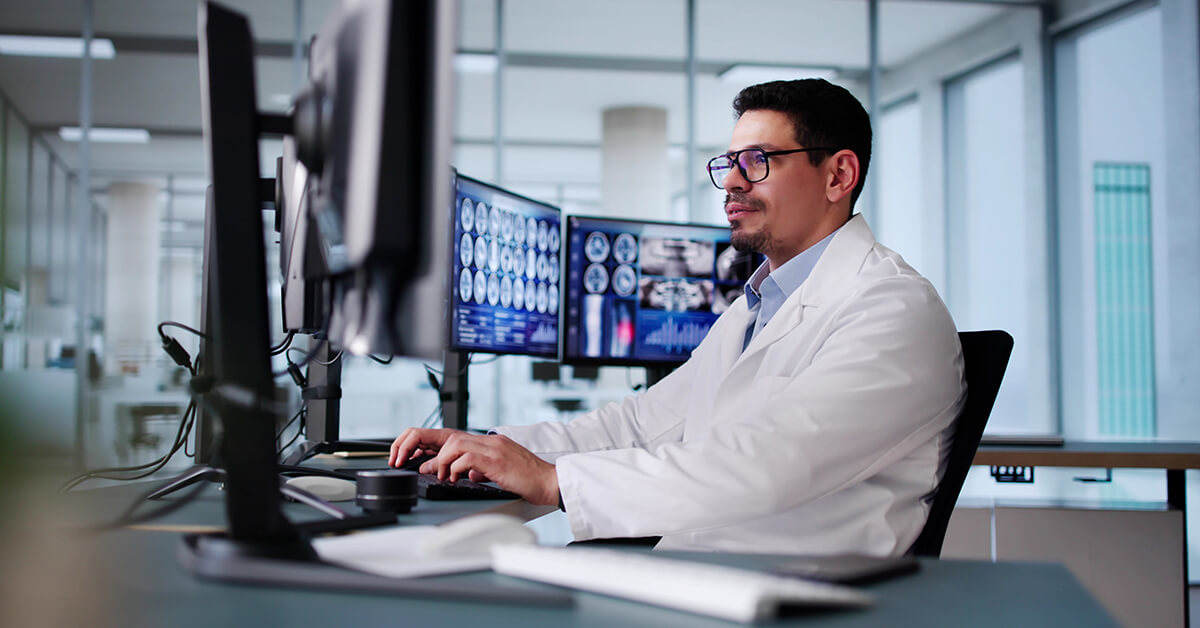 Medical IT specialist managing secure healthcare systems