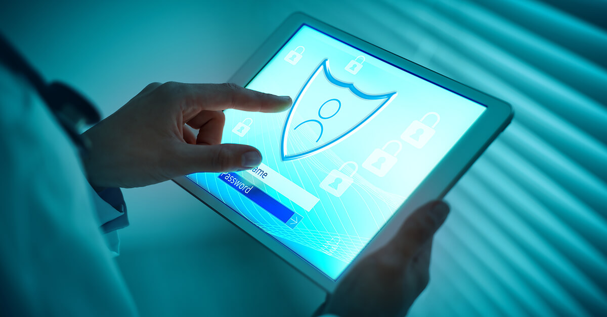 Healthcare professional accessing electronic patient information from a clinical workstation.